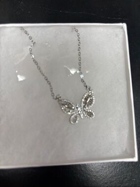 Delicate Silver Butterfly Pendant Necklace - Sparkling Crystal Accent